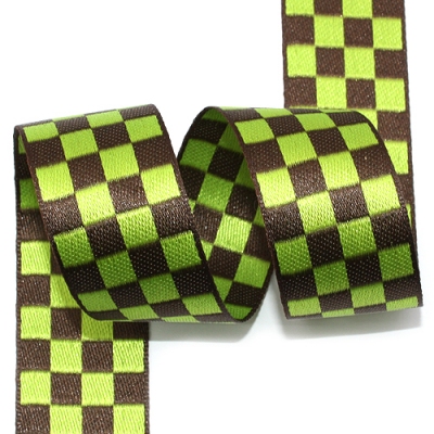 연두/밤색 바둑판(자카드)